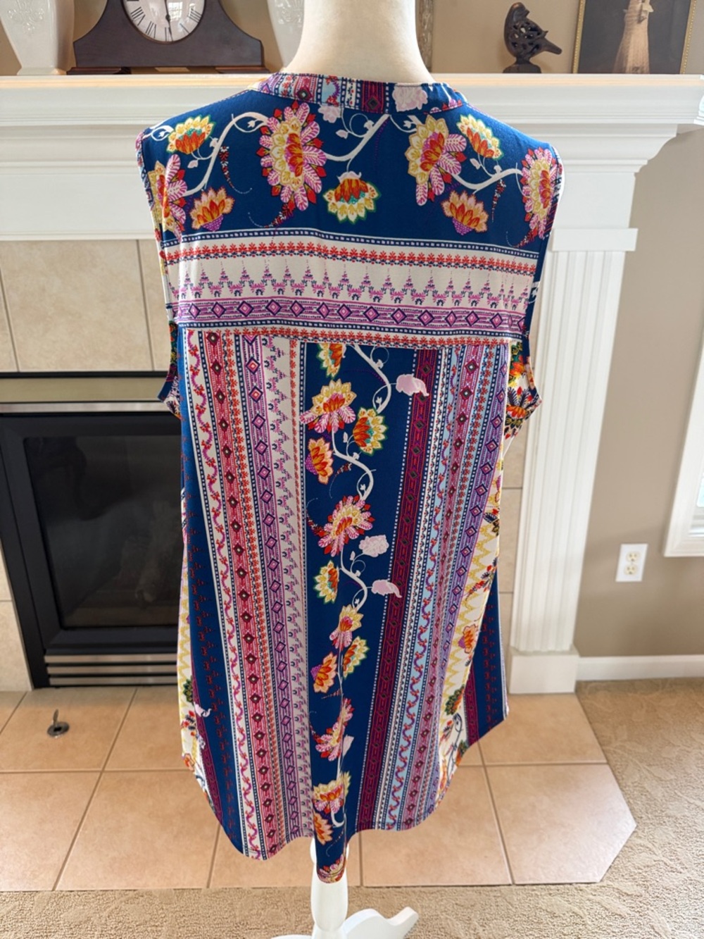 Westport Navy Multicolor Floral Stripe Sleeveless Top - Picture 3 of 6
